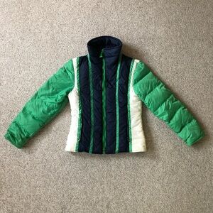 Vintage 80s/90s Number 1 Sun Women’s Retro Racing Stripe Alpine Puffer Jacket